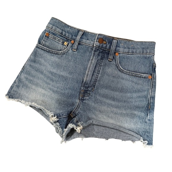 Madewell Pants - Madewell The Perfect Jean Short Women 27 Blue Distressed Frayed Hem Denim